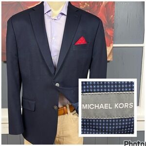 Michael Kors Blazer Jacket Sport Coat Mens 44R Polyester Blend Stretch Navy